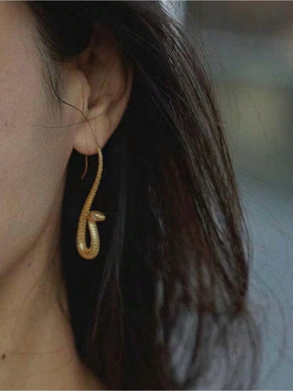 Gold Serpent Drop Earrings